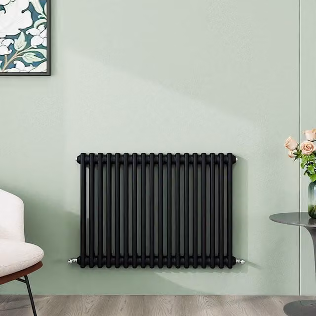 AicaBathroom Horizontal Traditional Cast Iron Style 2 Column Steel Radiator in Black, W: 83 cm, H: 60 cm, D: 60 cm