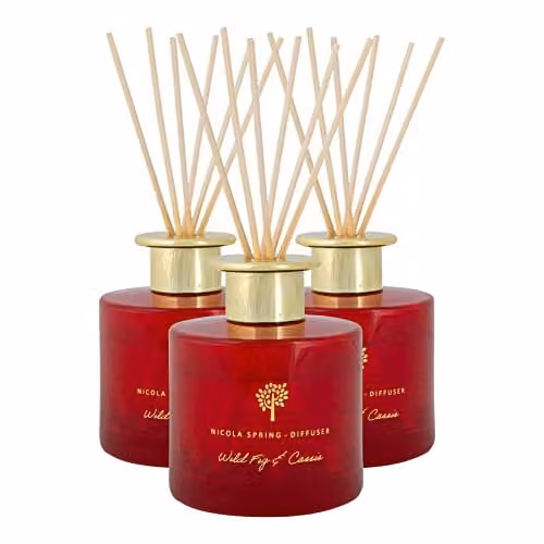Nicola Spring Wild Fig and Cassis Scented Reed Diffuser Set, Red, 200ml, Pack of 3 – 1