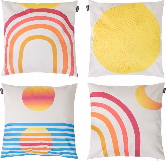 Icon Soleil Collection Sun and Rainbow Outdoor Cushion Set of 4 in Multicolour and Yellow