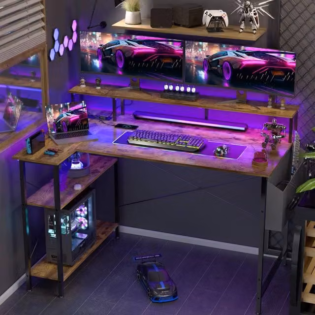 BEXEVUE Brown Wood Gaming Desk with Integrated Channel, W: 120 cm, D: 70 cm – 1