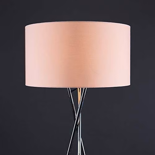 ValueLights Camden Modern Polished Chrome Metal Tripod Floor Lamp with Pink Fabric Cylinder Shade, H 154 x W 57 x D 57 cm – 5