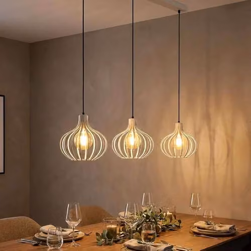 Netlighting Mateo Bar Pendant Ceiling Light in Beige Metal with 3x E27 Bulbs – 2