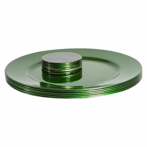 Argon Tableware 12pc Metallic Charger Plates and Coasters Set in Green, Diameter: 33 cm