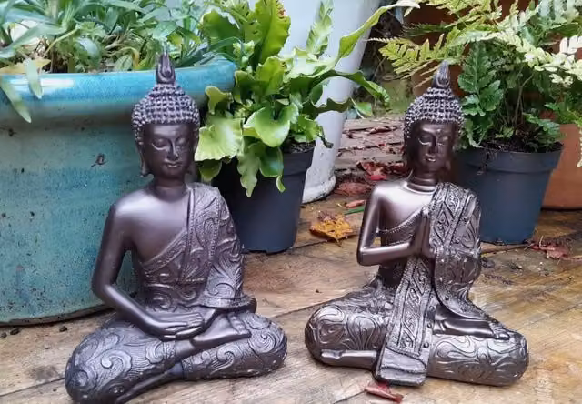 Set of Two Mystic Thai Buddha Ornaments in Bronze Colour Resin, Height: 19 cm – 5