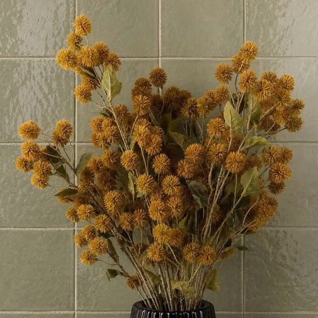 Leaf Premium Yellow Artificial Craspedia Stems, Pack of 6, Height: 85 cm