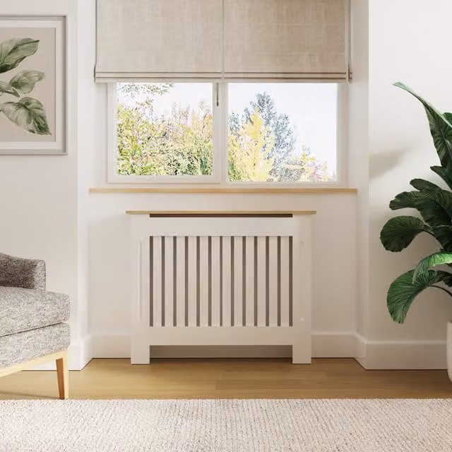 GFW Longslow Radiator Cover in White or Grey, W: 112 cm, H: 81.8 cm, D: 17.3 cm