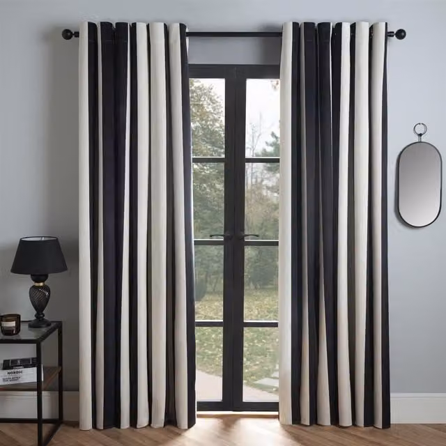 OHS White Striped Thermal Blackout Eyelet Curtains, Pair of Panels, Width: 229 cm, Drop: 229 cm