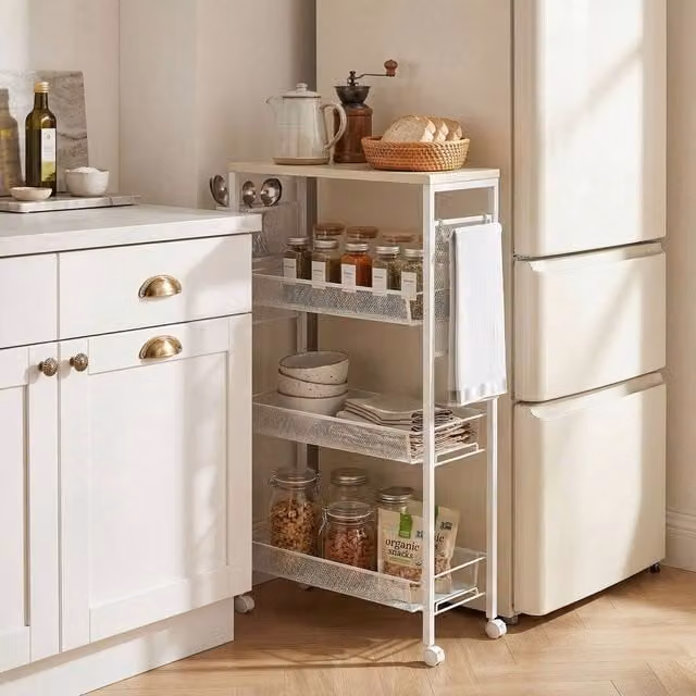 HOMCOM 3-Tier Multifunction Kitchen Trolley on Wheels, White