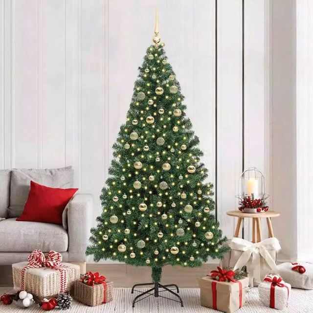 Berkfield Home Artificial Christmas Tree with 300 LEDs and Stand, Green, Height: 210 cm – 1