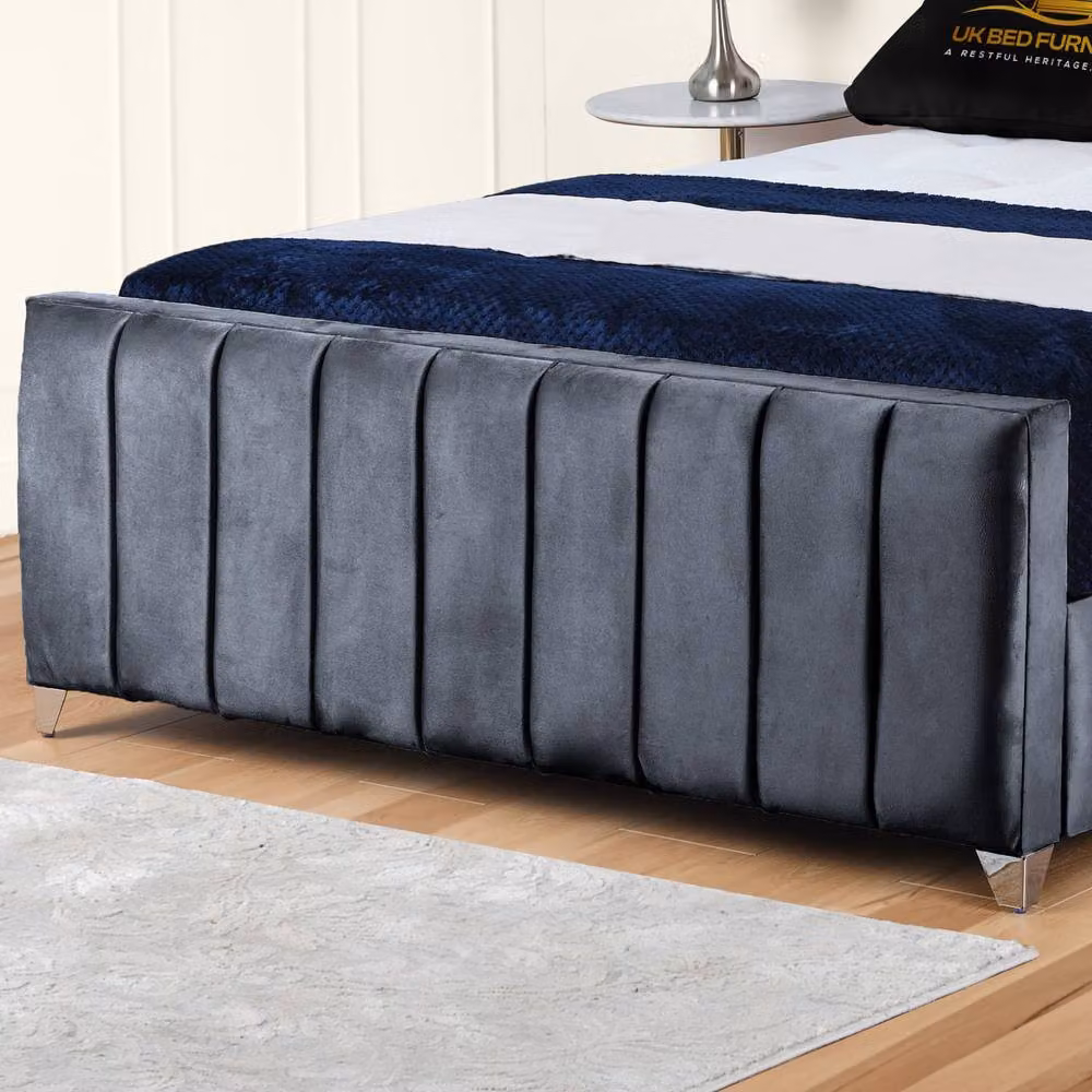 UK Bed Furniture Lisburn Upholstered Slatted Base Bed in Anthracite Grey, W/D/H: 120 x 200 cm – 3