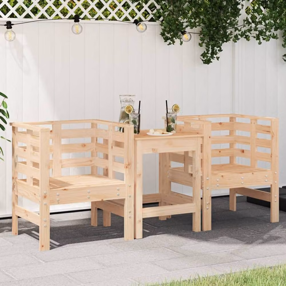 Berkfield Home Set of 2 Rustic Solid Wood Pine Garden Chairs in Beige, W: 61.5 cm, D: 53 cm, H: 71 cm – 2
