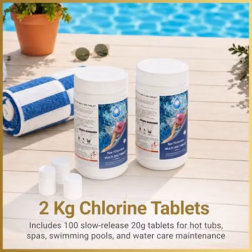 SHATCHI 4 in 1 Multifunctional Slow Release Chlorine Disinfection Tablets, 2 kg (100 x 20g) – 3