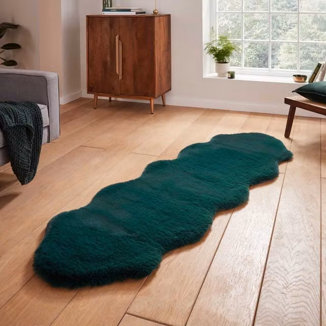 Terrys Super Teddy Double Faux Sheepskin Rug, Green, W: 60 cm x L: 180 cm