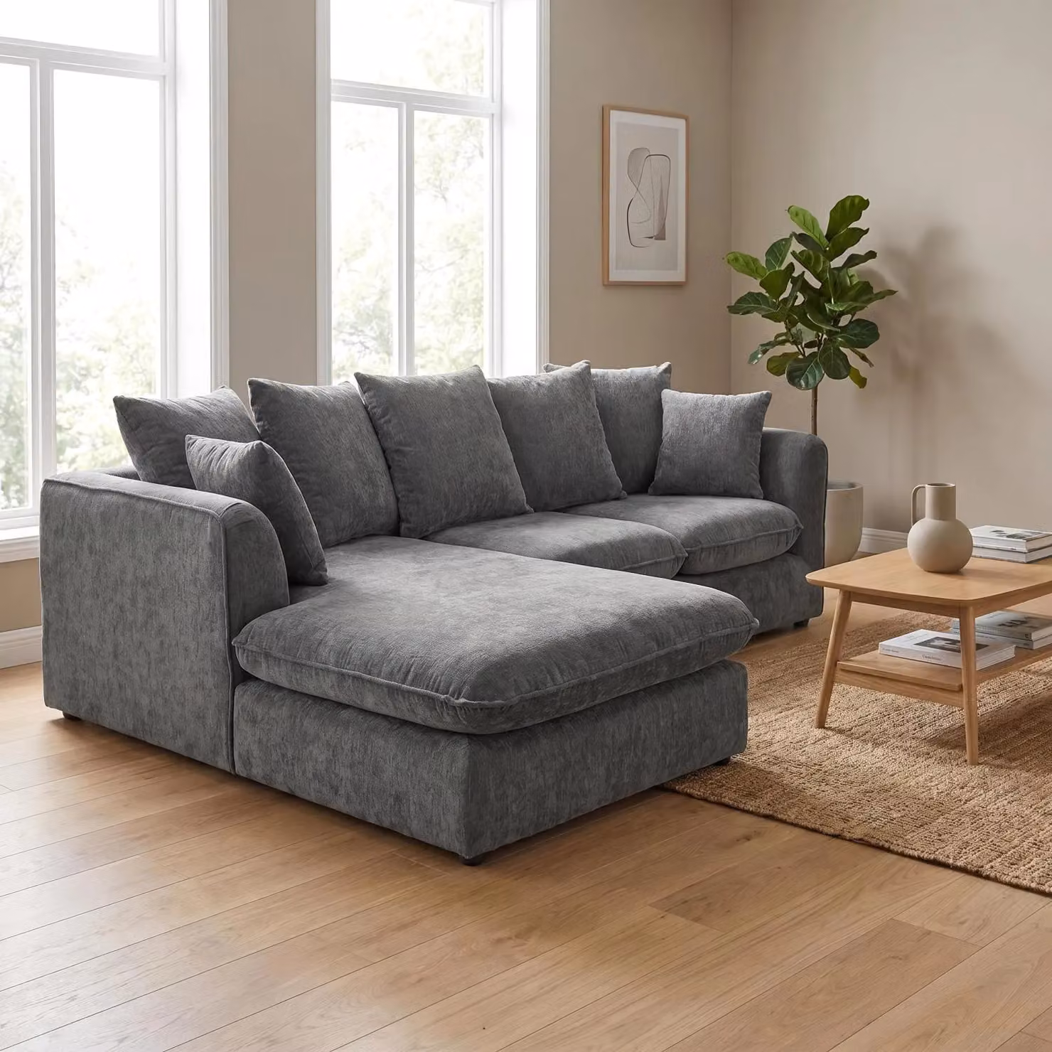Abakus Direct Lucas Left Facing Corner Sofa in Grey Velvet Chenille – 2