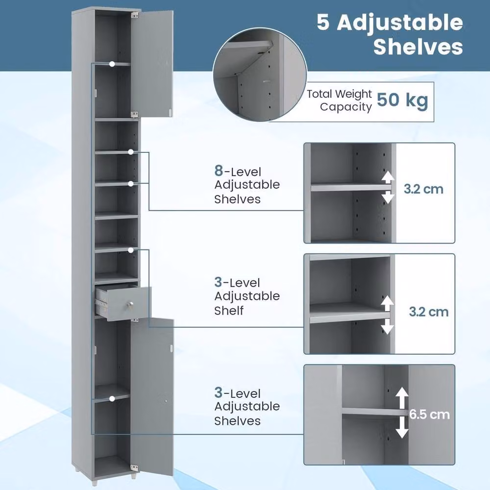 KORVIXA Slim Freestanding Bathroom Storage Cupboard in Grey, W: 70 cm, H: 75 cm – 4