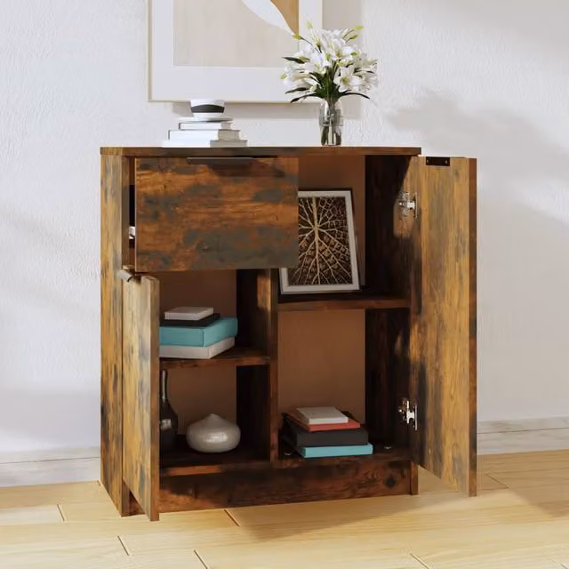Berkfield Home Smoked Oak Sideboard in Brown, W/D/H: 60 x 30 x 70 cm