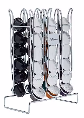 KitchenCraft Le'Xpress Nespresso Coffee Pod Holder, Silver Metal, W: 17 cm, D: 9.5 cm, H: 24.5 cm