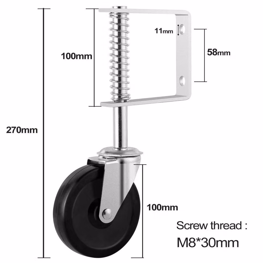 SPETLEK 4-Piece Heavy Duty 4-Inch Black Metal Gate Wheels with Spring and Swivel Plate – 2