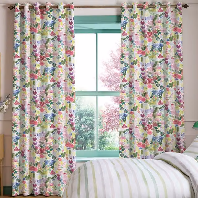 Bluebellgray Flora Made To Measure Cotton Eyelet Curtains in Multicolour Floral Design