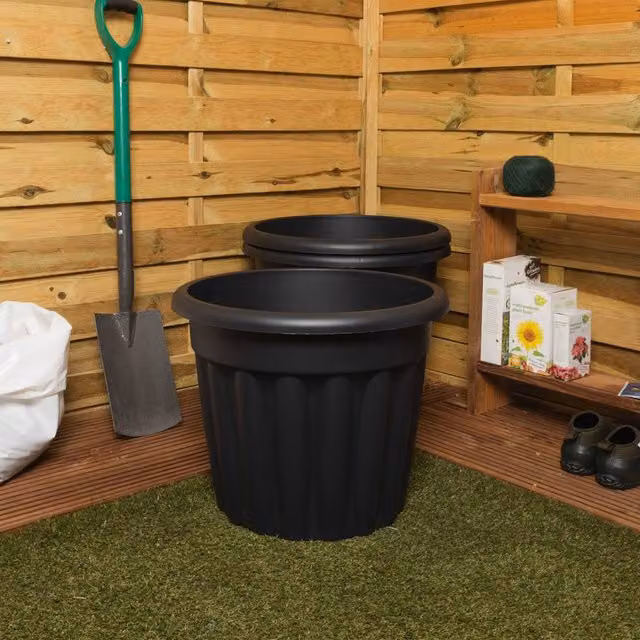 Wham Vista Round Plastic Planter in Black and Grey, Diameter: 50 cm, Height: 3 cm – 1