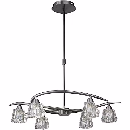 Netlighting Iku Telescopic Convertible 6 Light G9 Semi Flush or Pendant Ceiling Light in Satin Nickel and Grey