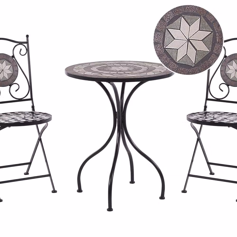 Wyld and Coco Legacy Garden Bistro Set in Black Powder Coated Steel with Ceramic Mosaic Top – 2