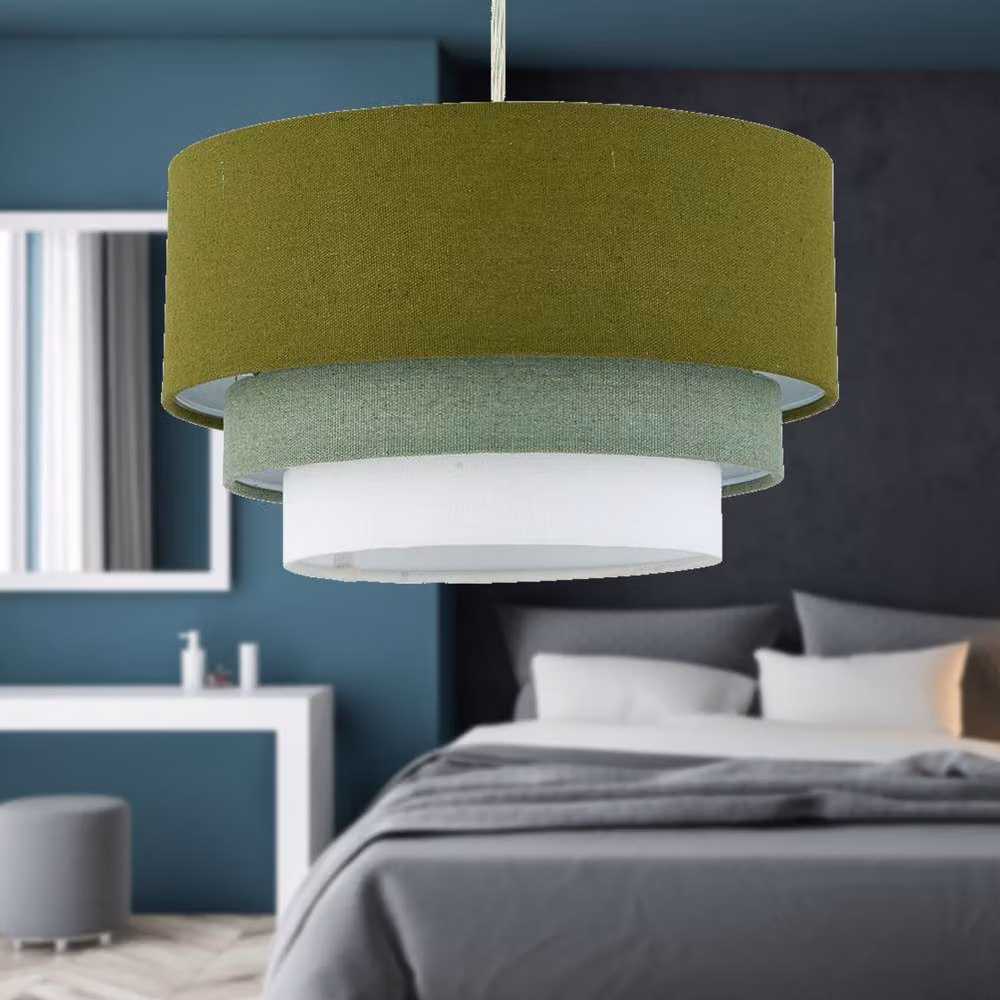 First Choice Lighting Gabi Modern Green Fabric 3 Tier Cylinder Ceiling Light Shade – 4