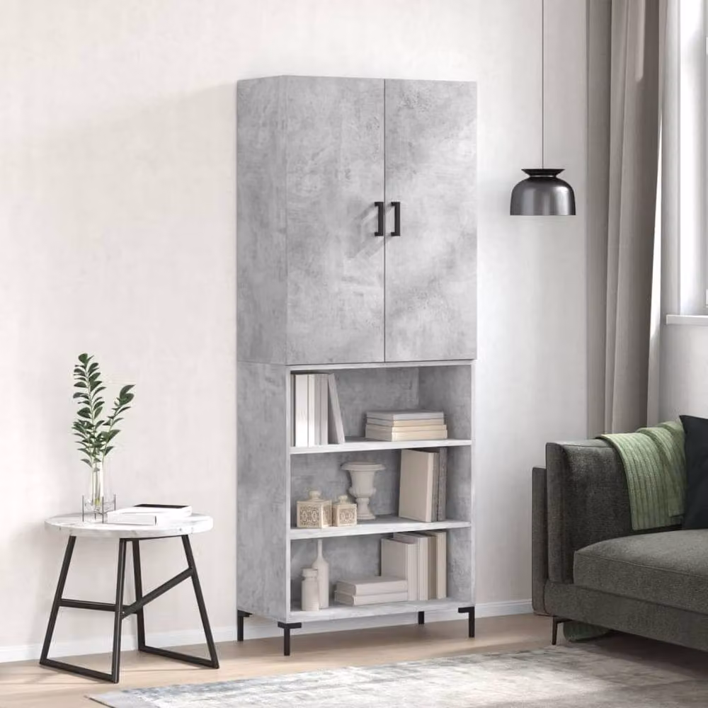 Berkfield Home Highboard in Concrete Grey with Hinged Doors and Internal Shelves, W/D/H: 69.5 x 34 x 180 cm – 2