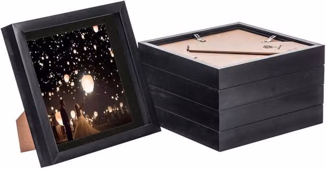 Nicola Spring Pack of 5 Black 3D Box Photo Frames with 6 x 6 inch Mount, W/D/H: 20.32 x 20.32 x 20.32 cm