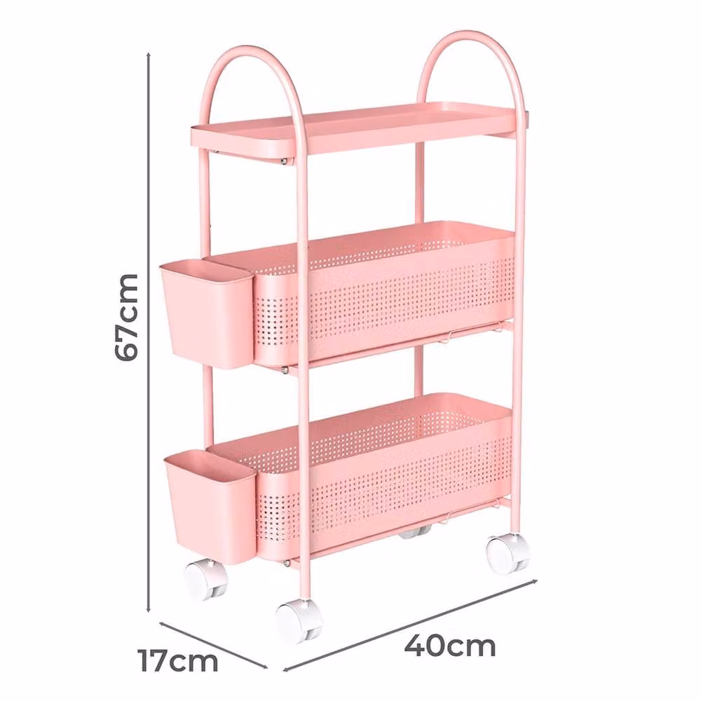 KORVIXA 3 Tier Slim Storage Trolley in Pink, W/D/H: 50 x 50 x 70 cm – 2