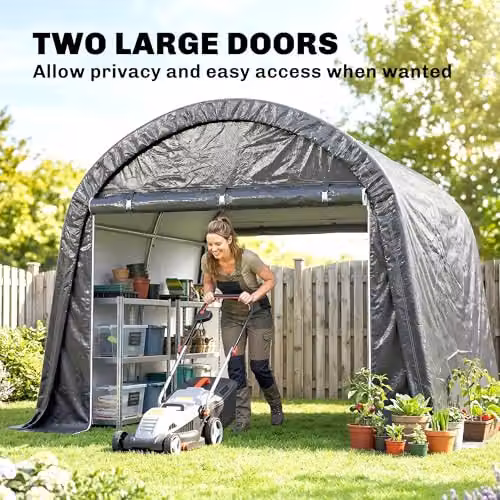 Outsunny Heavy Duty Garden Storage Tent with Double Doors, Grey, W/D/H: 300 x 300 x 235 cm – 5