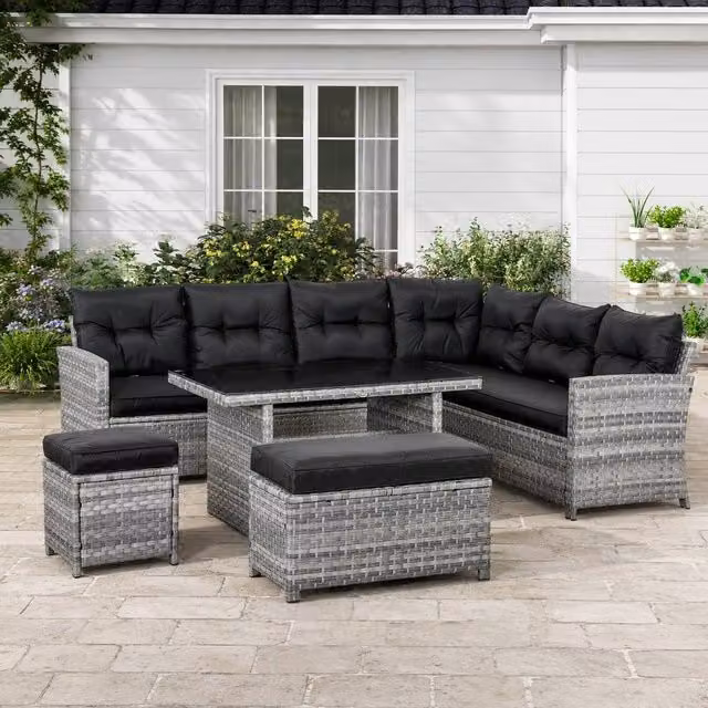 STILVORA 5-Piece Modern Sofa Set with Rattan Design in Grey