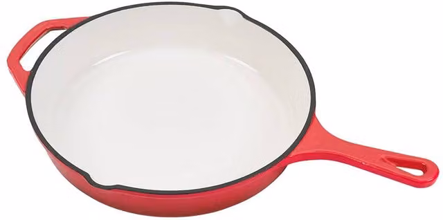 Living and Home Enamelled Cast Iron Frying Pan with Pouring Spouts in Red