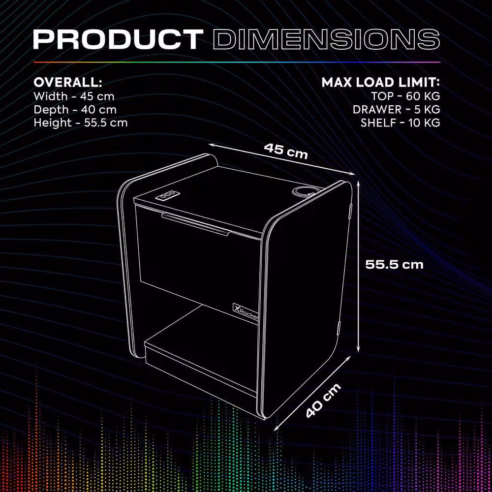 X Rocker Electra White Bedside Table with Drawer, RGB LED Lights and Wireless Charging, W/D/H: 45 x 40 x 55.5 cm – 5