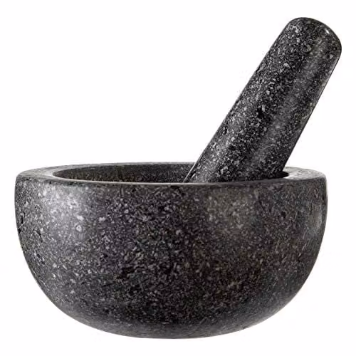 Orsina Speckled Charcoal Granite Tall Mortar and Pestle in Anthracite and Black