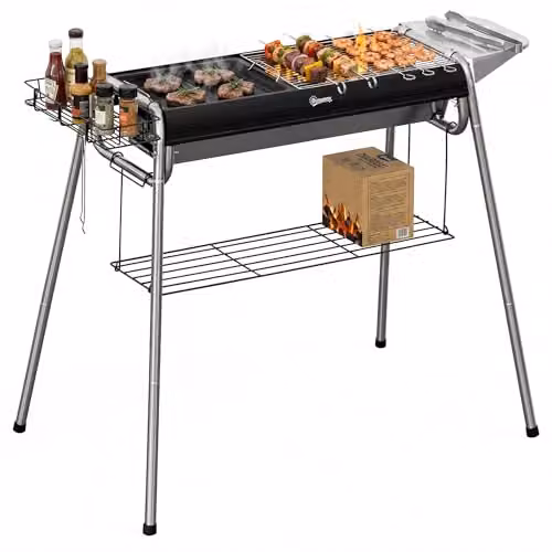 Outsunny Charcoal Barbecue Grill with Griddle Plate, Black