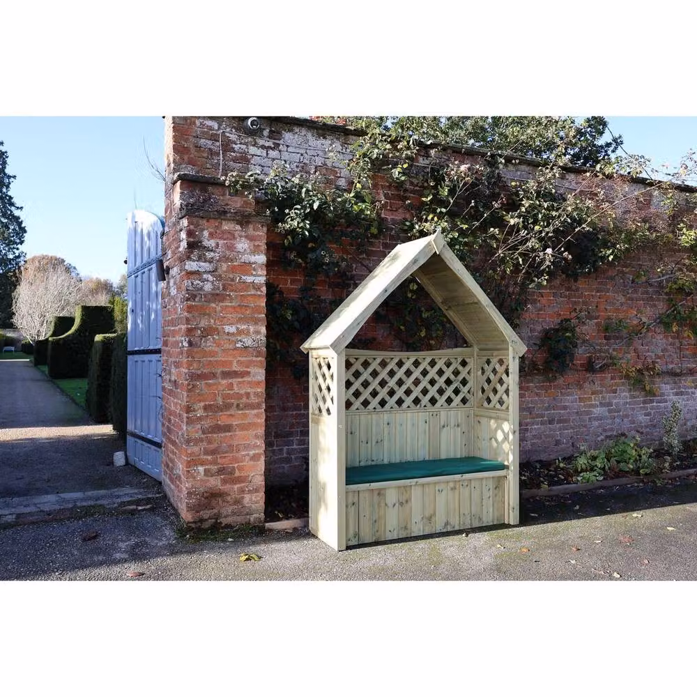 Churnet Valley Garden Furniture Ltd Daisy 3 Seat Trellis Storage Arbour with Beige Cushions, W/D/H: 179 x 179 x 60 cm – 3