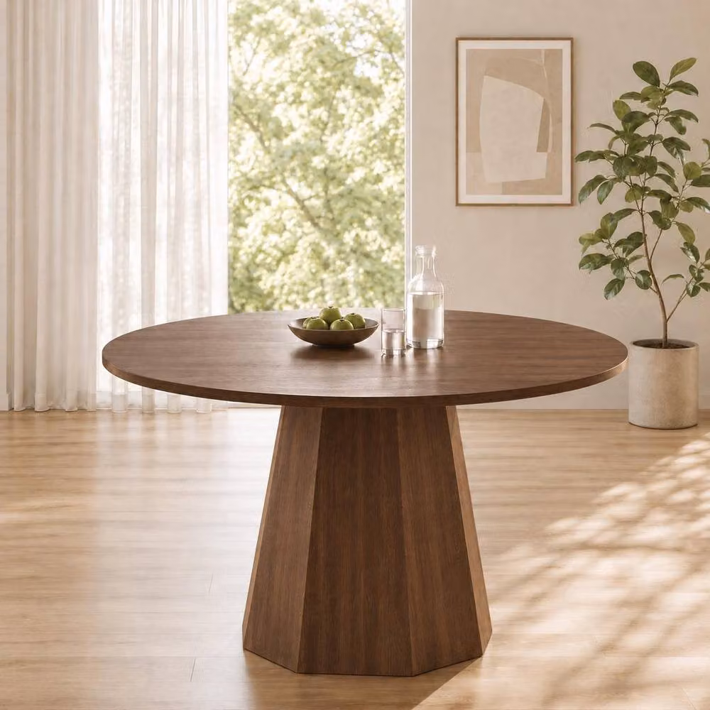 STILVORA Modern Round Dining Table in Brown, Diameter: 120 cm – 2
