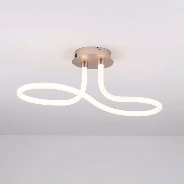 Harper Living LED 1 Light Semi-Flush Ceiling Light with Polycarbonate Shade in Silver Matt Nickel – 1