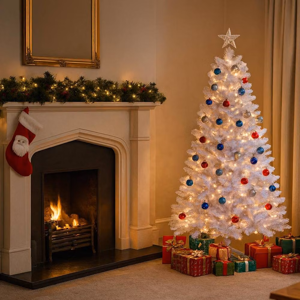 House of Home 6ft Artificial White Christmas Tree with Sturdy Metal Stand, H 180 cm x W 90 cm x D 90 cm – 2