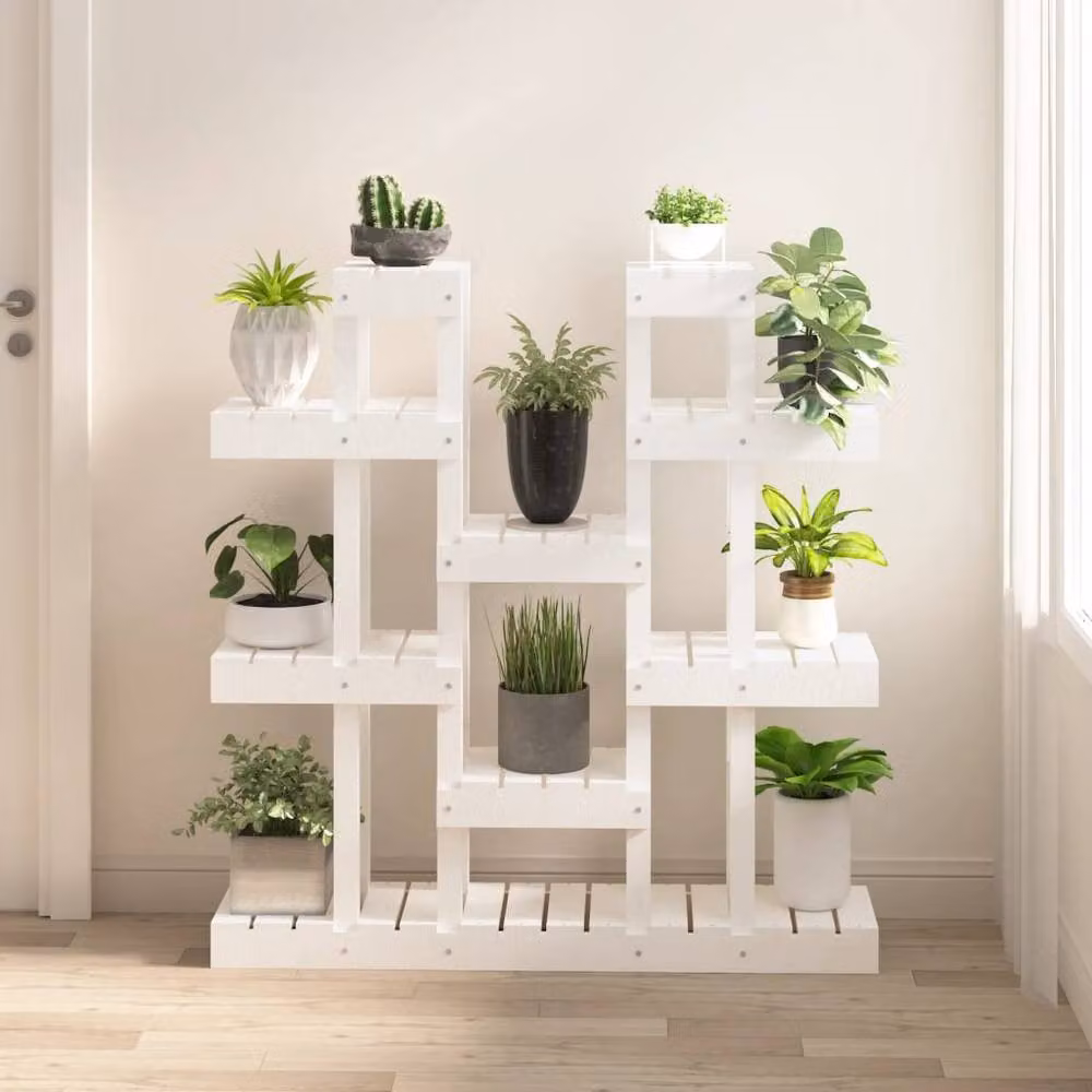 Berkfield Home White Solid Pine Plant Stand, W/D/H: 104.5 x 25 x 109.5 cm – 2