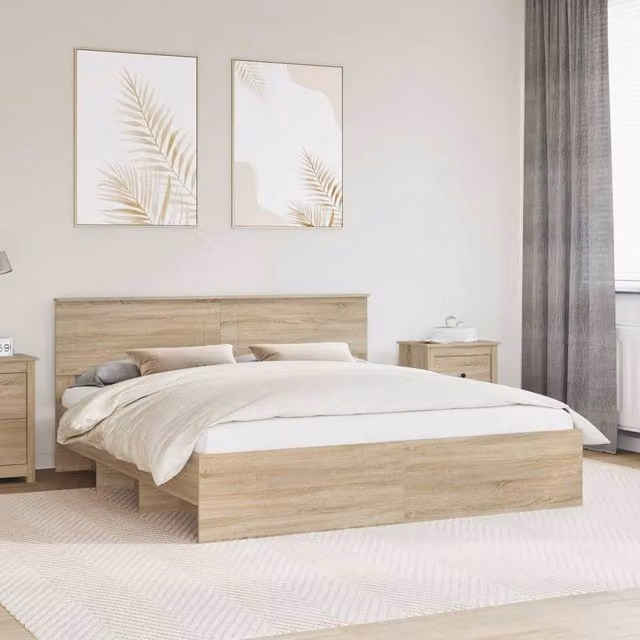 Berkfield Home Sonoma Oak Bed Frame in Brown, Engineered Wood, 200 x 200 cm – 1