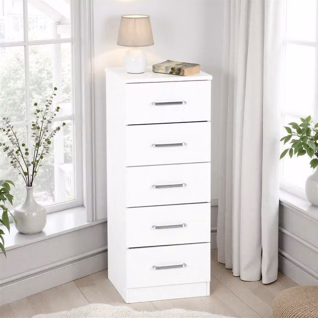 Seconique Dakota 5 Drawer Narrow Chest in White