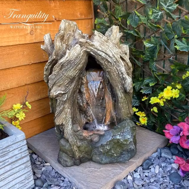 Tranquility Water Features Compact Kielder Wood Effect Solar Cascade Water Feature in Grey