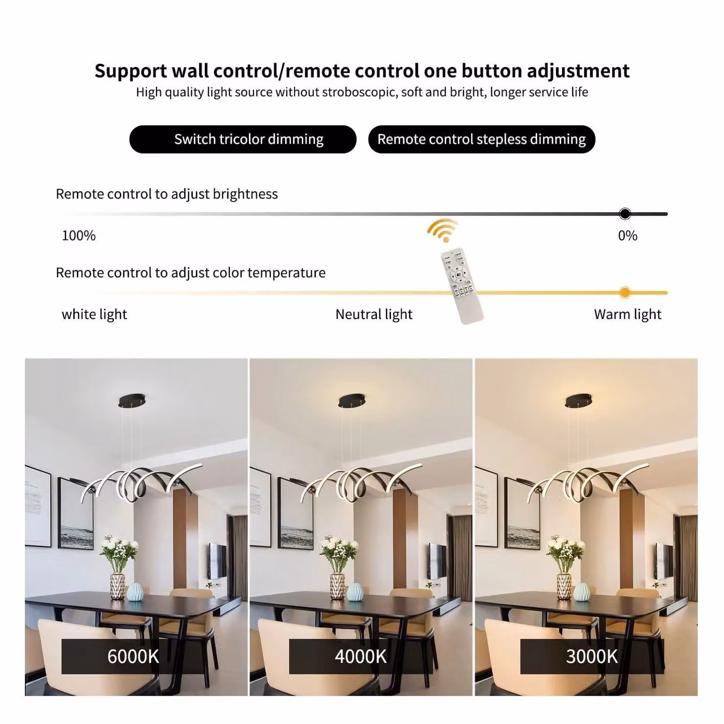 Garwarm Modern Black Dimmable LED Spiral Pendant Light with Remote Control – 2