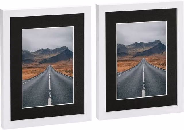Havendro Set of 2 White Rectangular Wall Photo Frames with Black Mounts for 5x7 Inch Photos