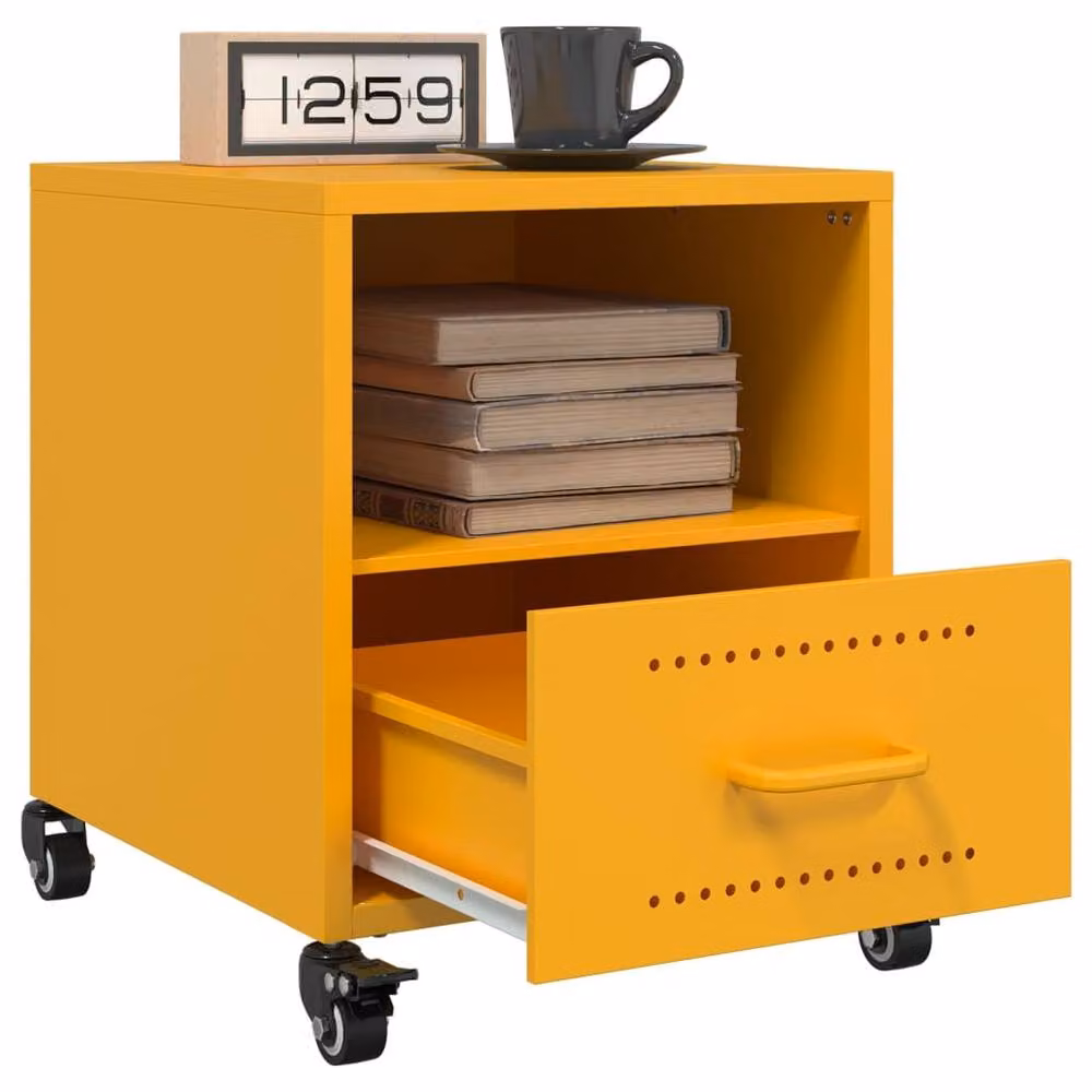 Berkfield Home Mustard Yellow Metal Bedside Cabinet W/D/H: 36 x 39 x 43.5 cm – 3