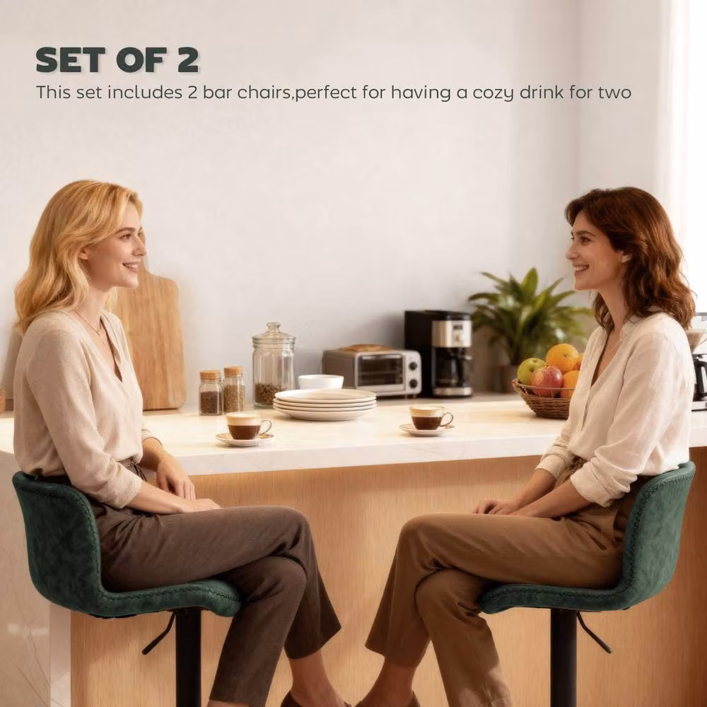 Wyld Haus Set of 2 Green Faux Leather Swivel Bar Stools with Metal Footrest – 5