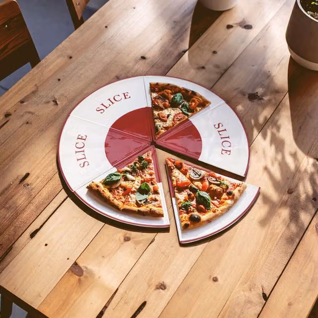 Orsina Red Ceramic Pizza Slice Plates, Set of 6 Durable Stoneware Plates