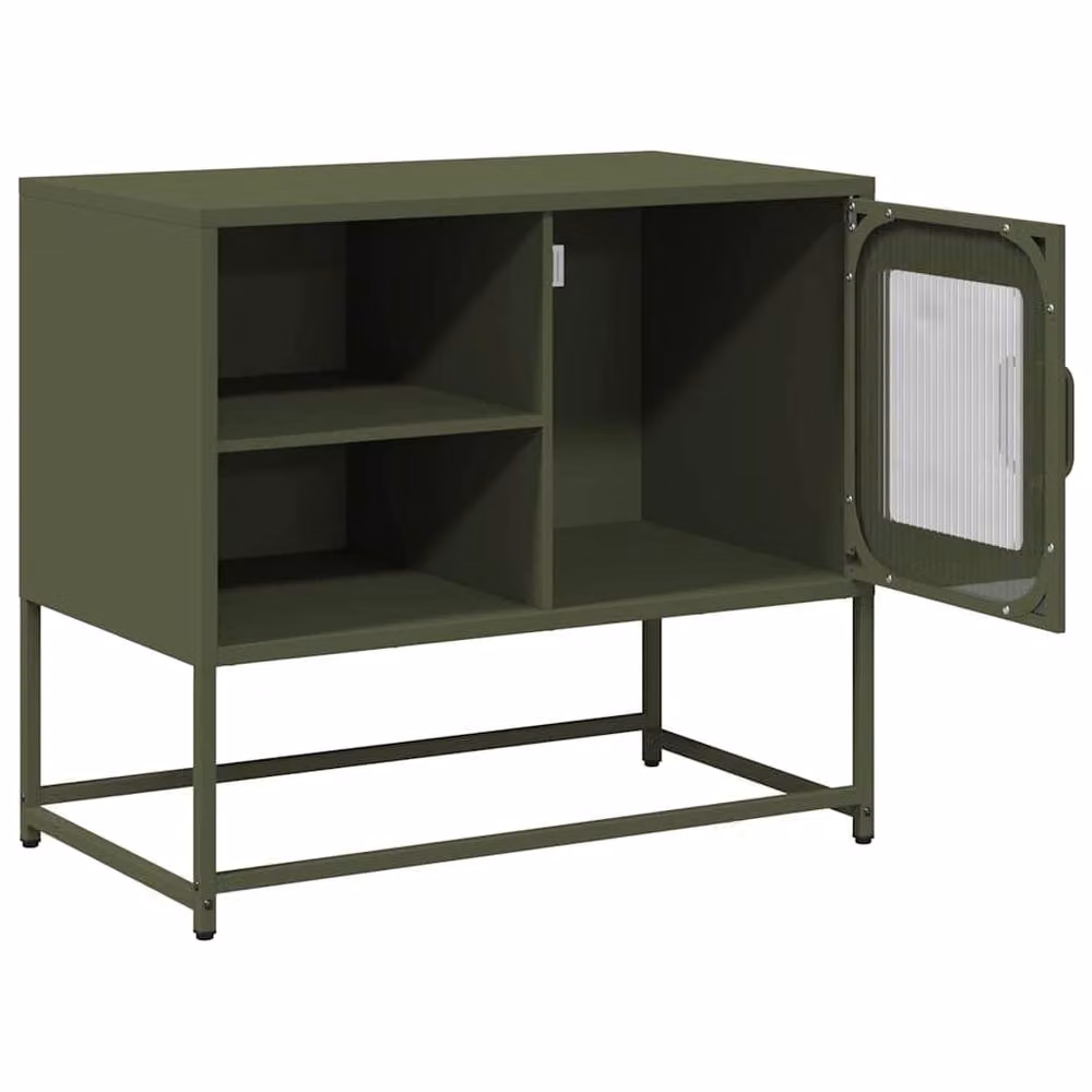 Berkfield Home Metal TV Cabinet in Olive Green, W: 68 cm, D: 39 cm, H: 60.5 cm – 4